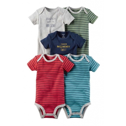 PACK X5 BODYS CARTERS RAYAS Y LISOS 9M