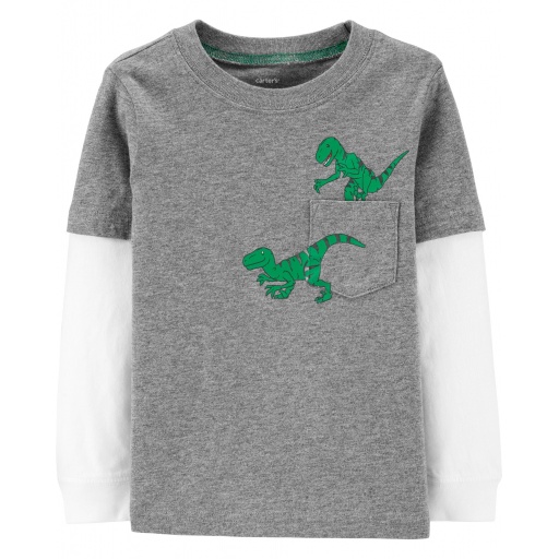 REMERA CARTERS ALGODON MANGA LARGA GRIS DINO