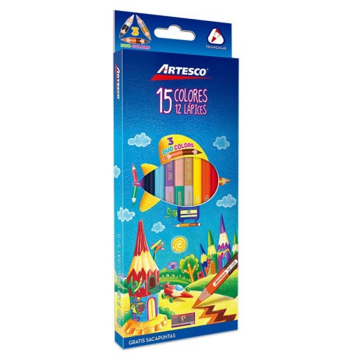 ARTESCO LAPICES COLORES X 15 COLOR 12 LAPICES + SACAPUNTA