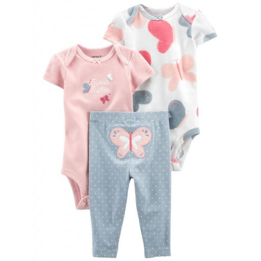 SET 3PC DE ALG CON 2 BODIES MC Y PANTALON ESTAMPADO MARIPOSA BEBE