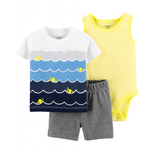 SET TRES PIEZASBODY REMERA SIN MANGA Y SHORT 6 MESES