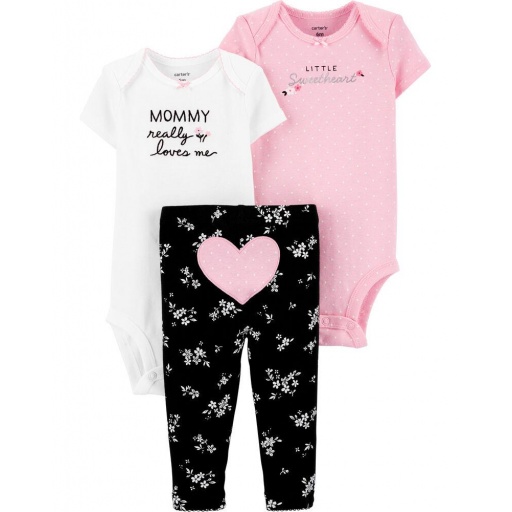 SET DE TRES PIEZAS DE PANTALON Y DOS BODIES BEBE