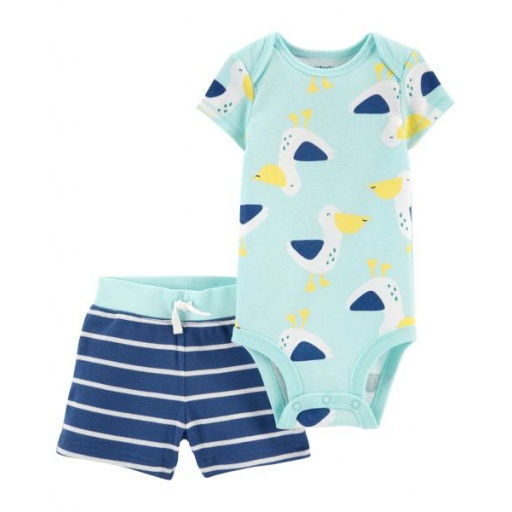 SET 2PC DE ALG CON SHORT Y BODY MC ESTAMPADO PATOS BEBE