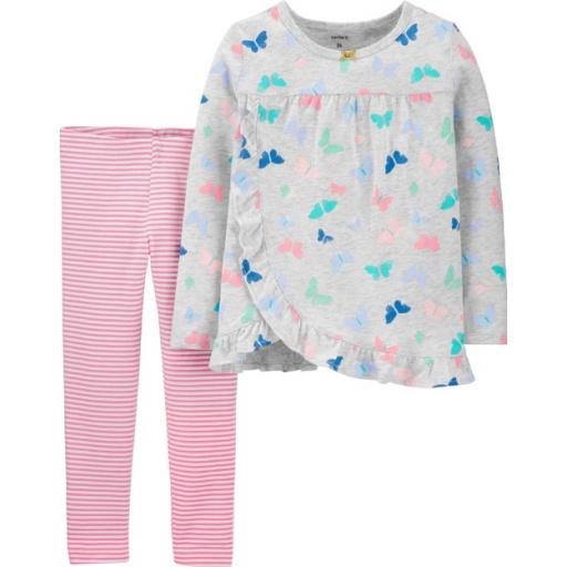 SET DOS PIEZAS BLUSA MANGA LARGA MARIPOSAS Y PANTALN A RAYAS 12M