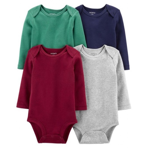 PACK 4 BODIES MANGA LARGA ALGODON BEBE CARTERS NB