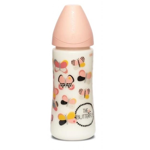 SUAVINEX BIBERON 360ML FISIOL SILIC +4M  MARIPOSA ROSA