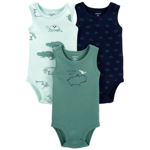 PACK 3PC BODIES SIN MANGA DE ALG ESTAMPADO BEBE CARTERS 6M