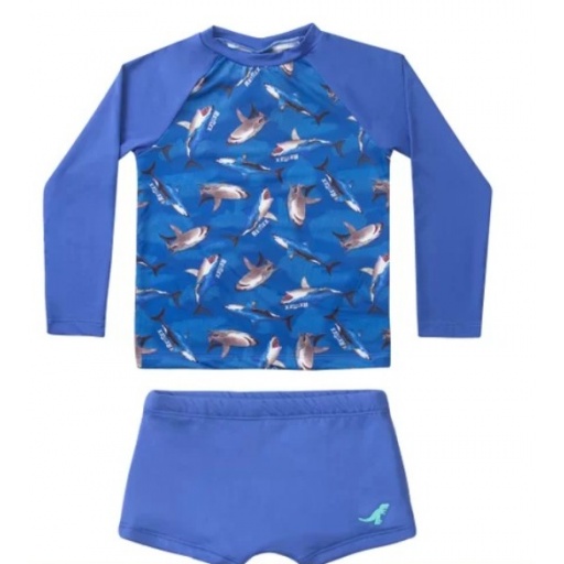 TRAJE BAO REIREX ZUNGA Y REMERA ML UV+50 TIBURONES T1