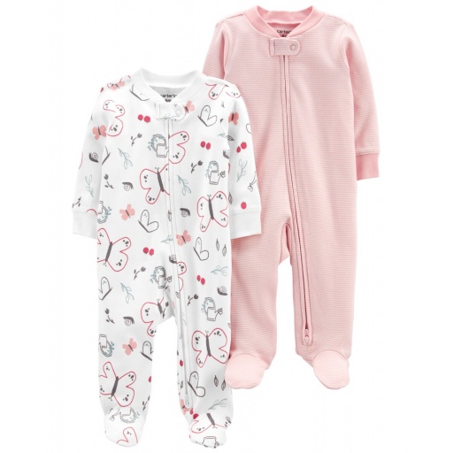 PACK 2 PIJAMAS CON PIE MARIPOSAS ALGODON  CARTERS 3M