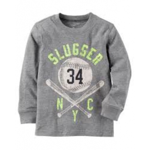 CARTERS REMERA ML ESTAMPA SLUGGER GRIS 5T