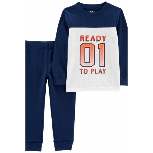 REMERA ML READY Y PANTALON DE ALGODON 18M CARTERS