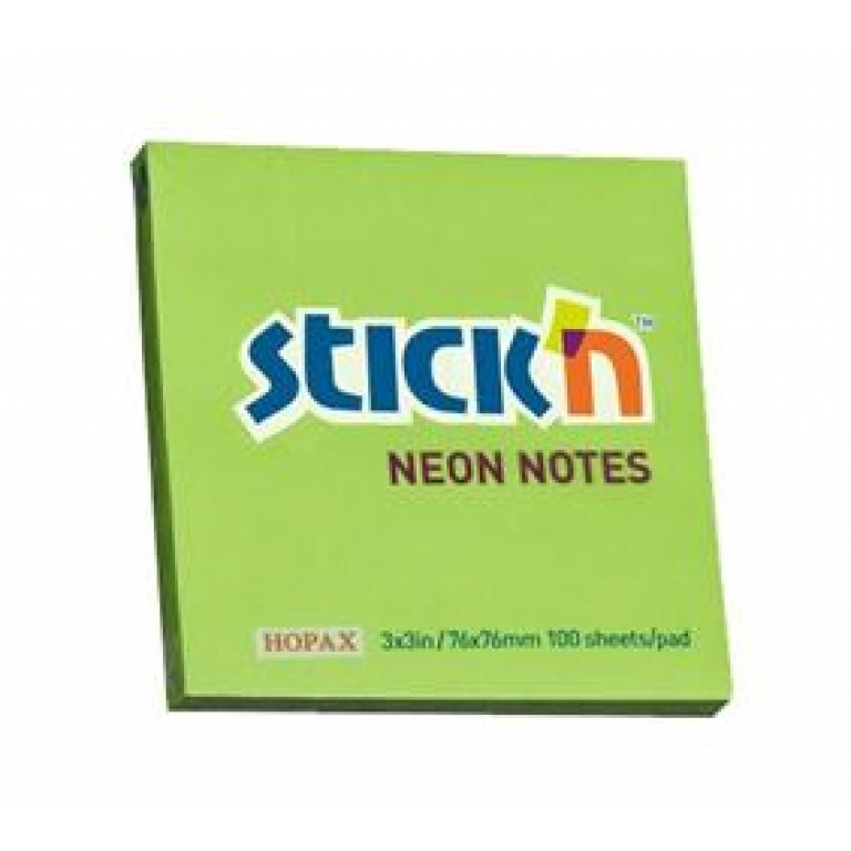 BLOCK NOTAS ADHESIVAS STICK`N 76X76MM FLUO VERDE