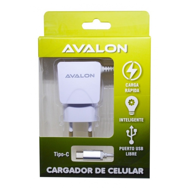 CARGADOR AVALON CABLE TIPO C INTEGRADO Y PUERTO USB 2.1A