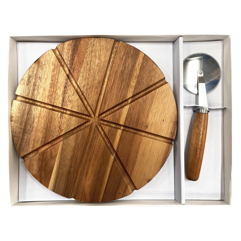 TABLA MADERA REDONDA RANURAS CORTAR PIZZA W602