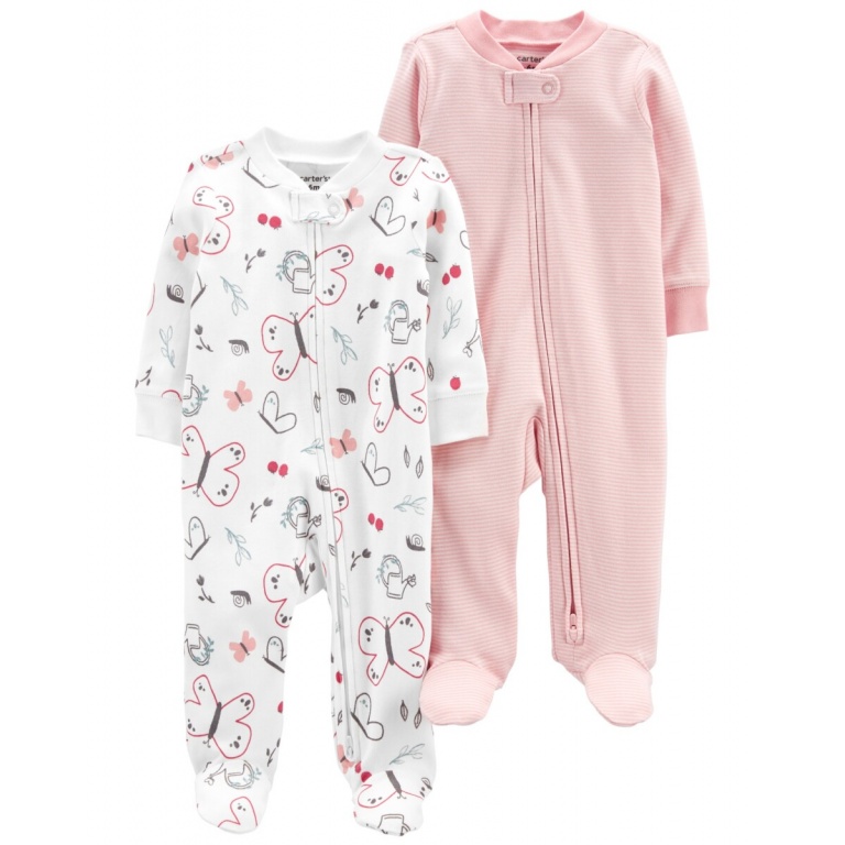 PACK 2 PIJAMAS CON PIE MARIPOSAS ALGODON  CARTERS 3M