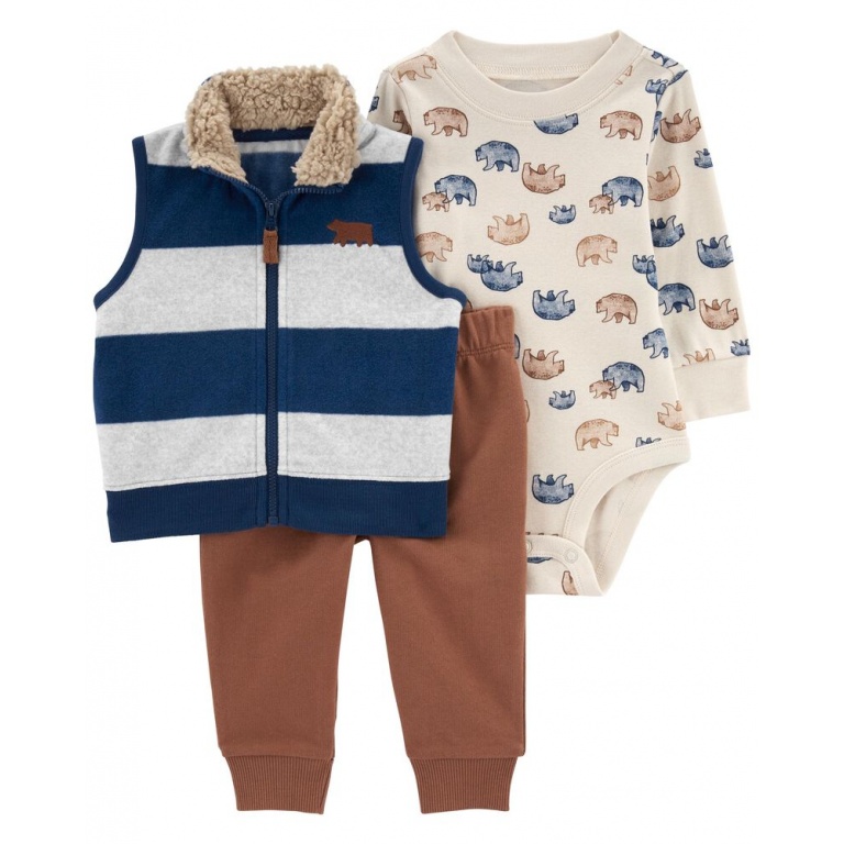 SET 3 PC CHALECO CUELLO CORDERITO PANTALON Y BODY ML CARTERS 12M