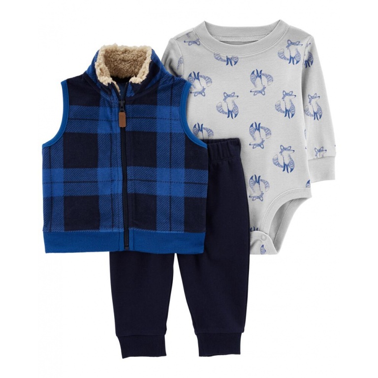 SET 3 PC CHALECO CON CUELLO DE CORDERITO PANTALON Y BODY CARTERS 12M