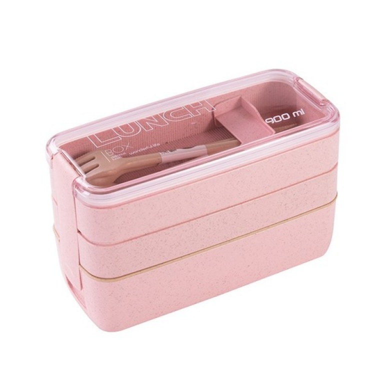 VIANDA CON CUBIERTOS PLASTICO 3 NIVELES W383