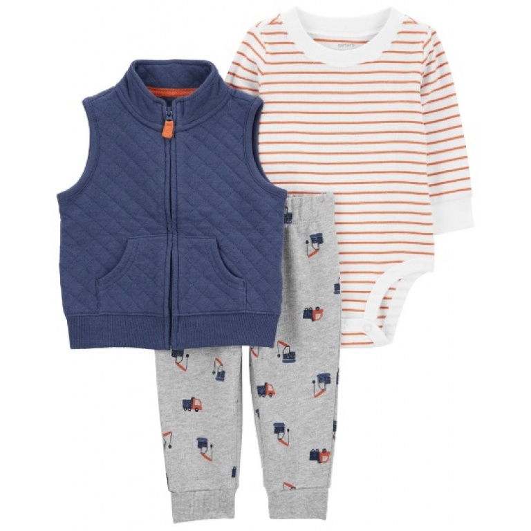 SET 3PC CHALECO CAPITONEADO PANT Y BODY ALGODON CARTERS 12M