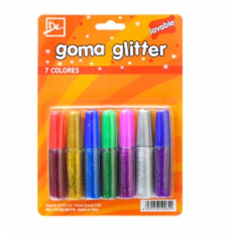 GOMA GLITTER PAQUETE DE 7 COLORES EN TUBITOS
