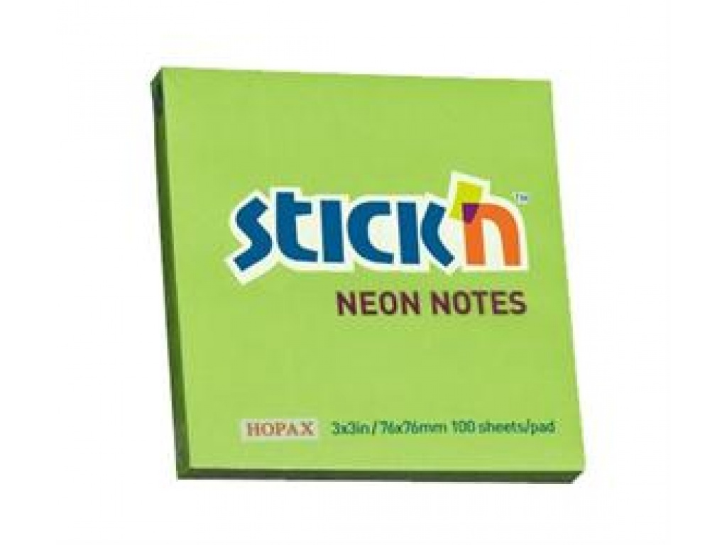BLOCK NOTAS ADHESIVAS STICK`N 76X76MM FLUO VERDE