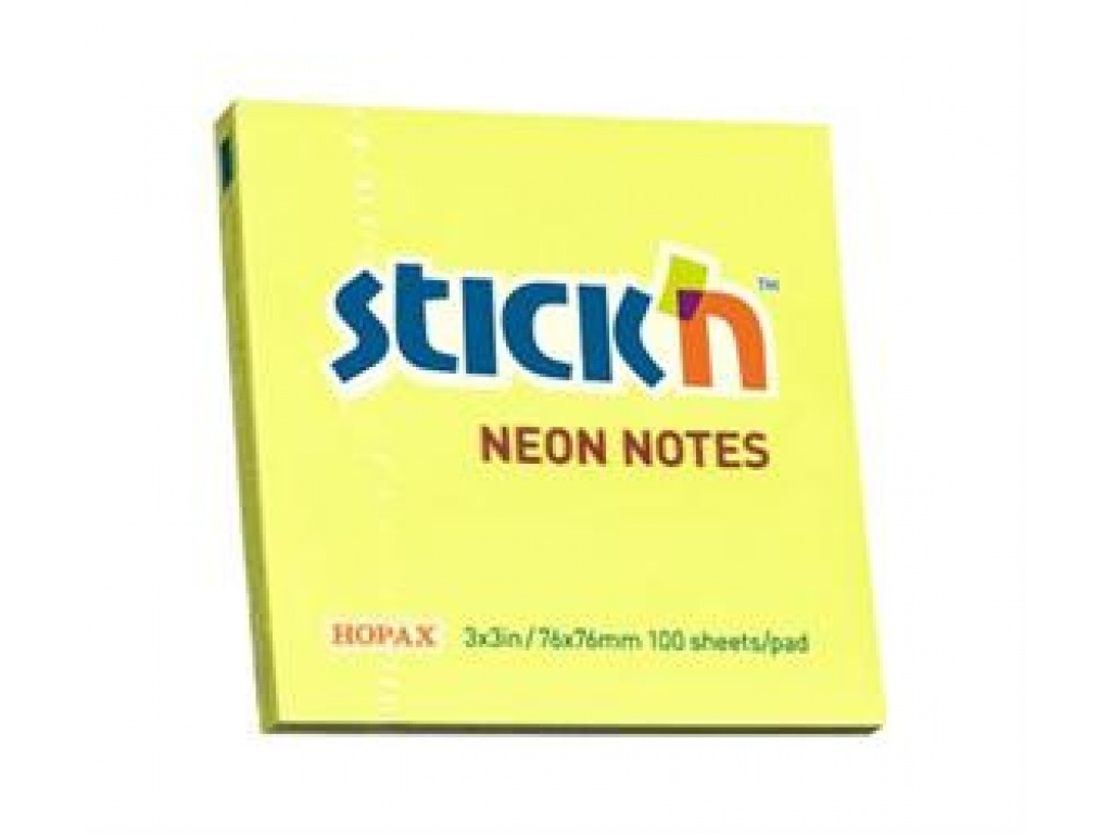 BLOCK NOTAS ADHESIVAS STICK`N 76X76MM FLUO LIMN