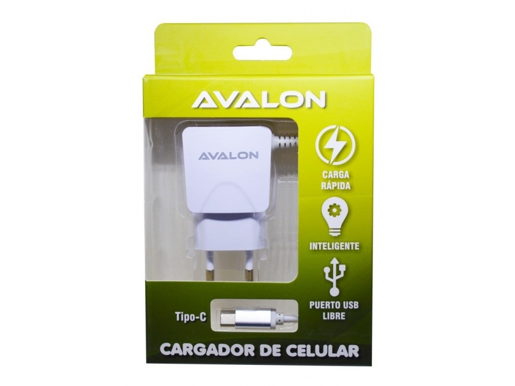 CARGADOR AVALON CABLE TIPO C INTEGRADO Y PUERTO USB 2.1A