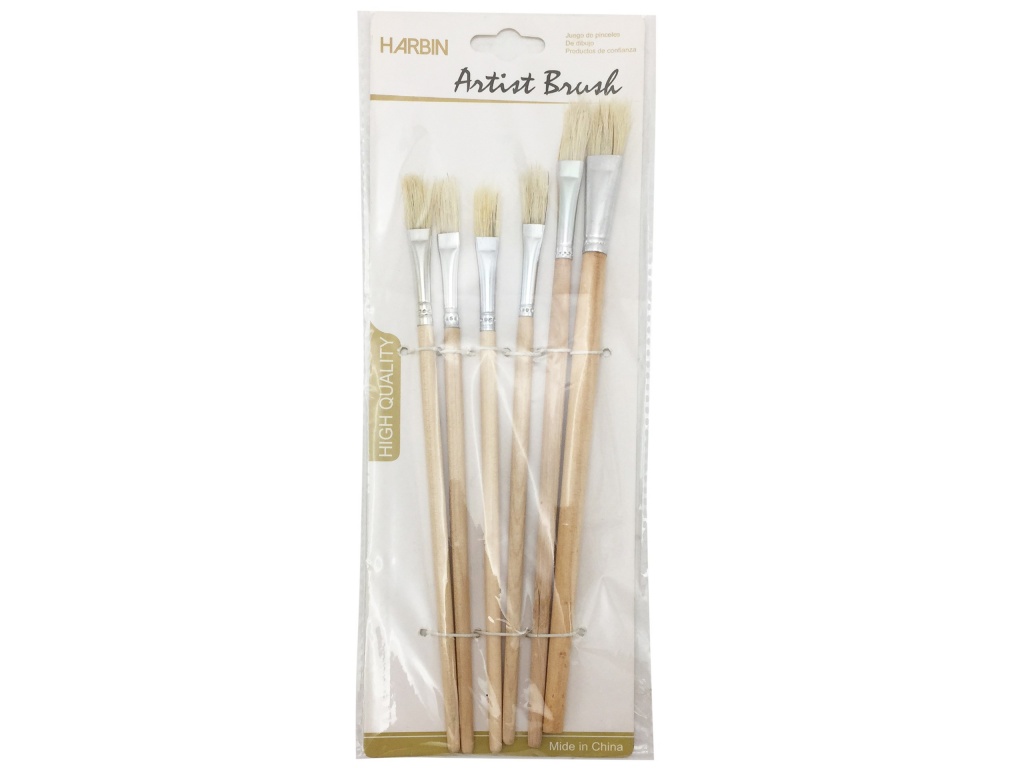 PINCEL SET DE 6 UNIDADES MADERA CERDA NATURAL X 6 22CM