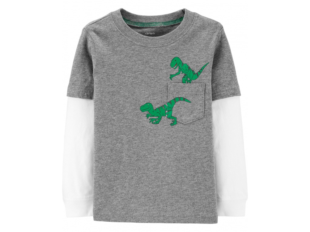 REMERA CARTERS ALGODON MANGA LARGA GRIS DINO