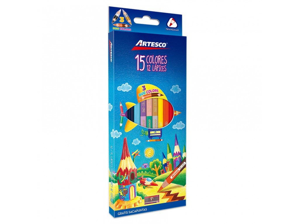 ARTESCO LAPICES COLORES X 15 COLOR 12 LAPICES + SACAPUNTA