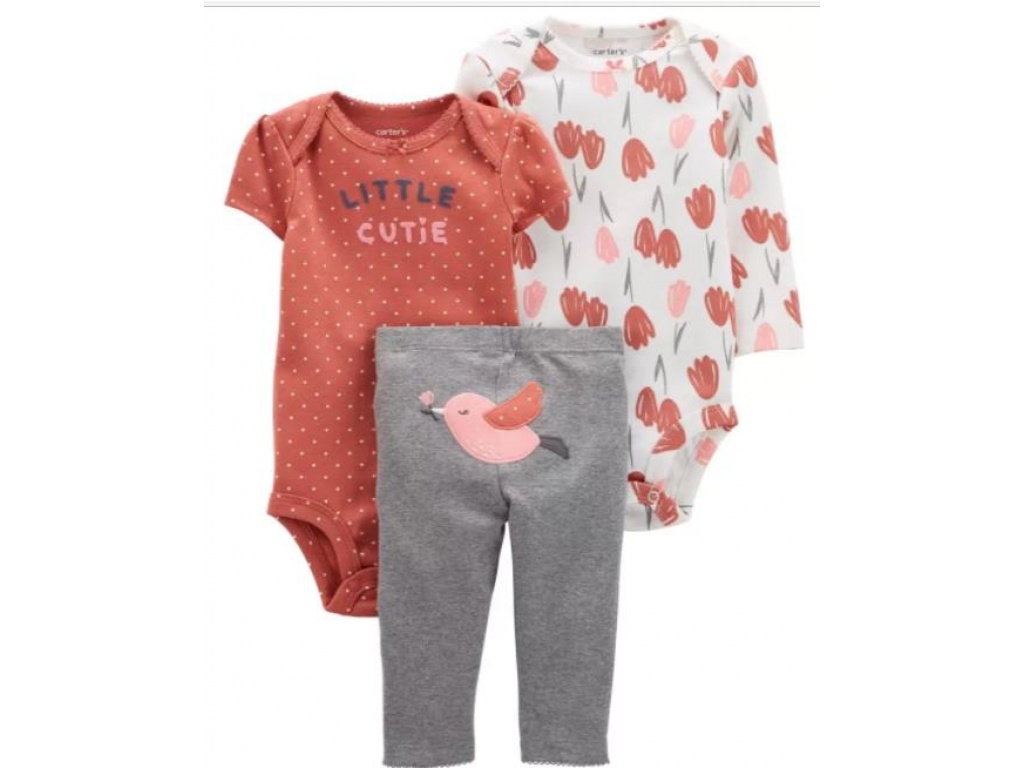 SET 3PC DE ALG CON 2 BODIES MC Y ML PANTALON ESTAMPADO COLIBRI BEBE