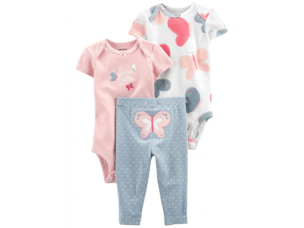 SET 3PC DE ALG CON 2 BODIES MC Y PANTALON ESTAMPADO MARIPOSA BEBE