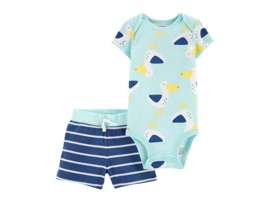 SET 2PC DE ALG CON SHORT Y BODY MC ESTAMPADO PATOS BEBE