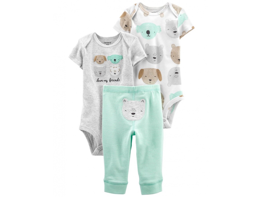 SET 3PC DE ALG CON 2 BODIES MC Y PANTALON ESTAMPADO PERROS BEBE