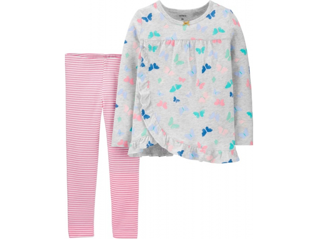 SET DOS PIEZAS BLUSA MANGA LARGA MARIPOSAS Y PANTALN A RAYAS 12M