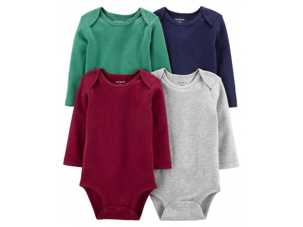 PACK 4 BODIES MANGA LARGA ALGODON BEBE CARTERS NB