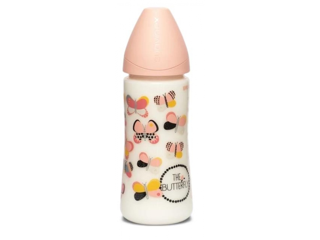 SUAVINEX BIBERON 360ML FISIOL SILIC +4M  MARIPOSA ROSA