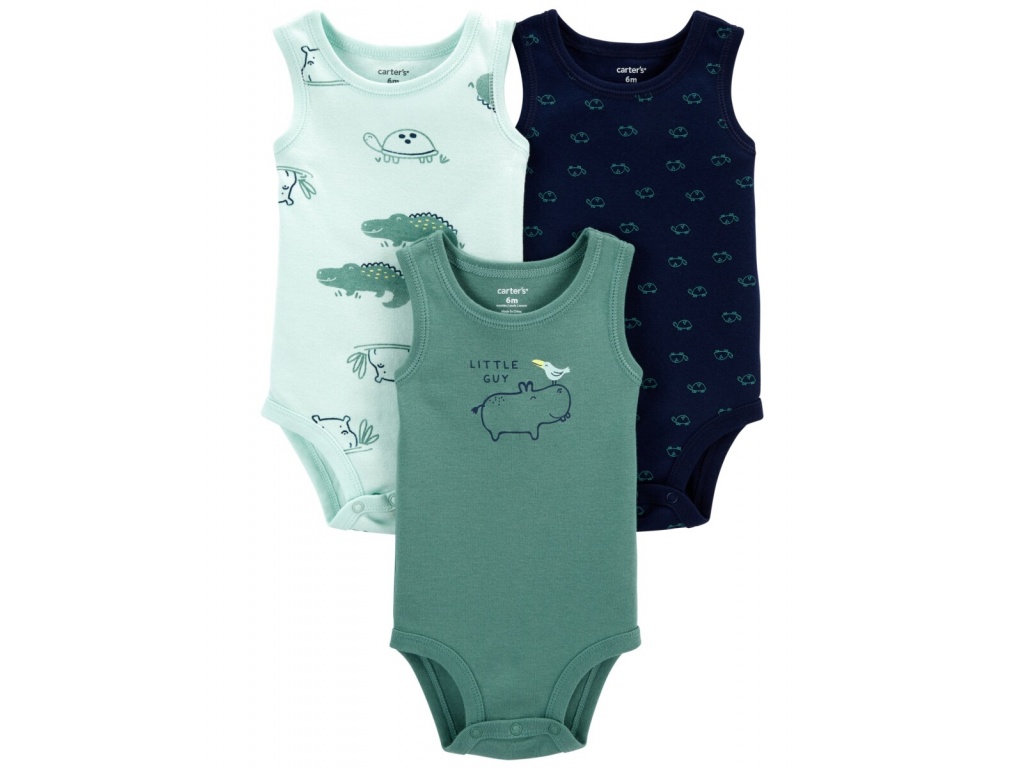 PACK 3PC BODIES SIN MANGA DE ALG ESTAMPADO BEBE CARTERS 6M