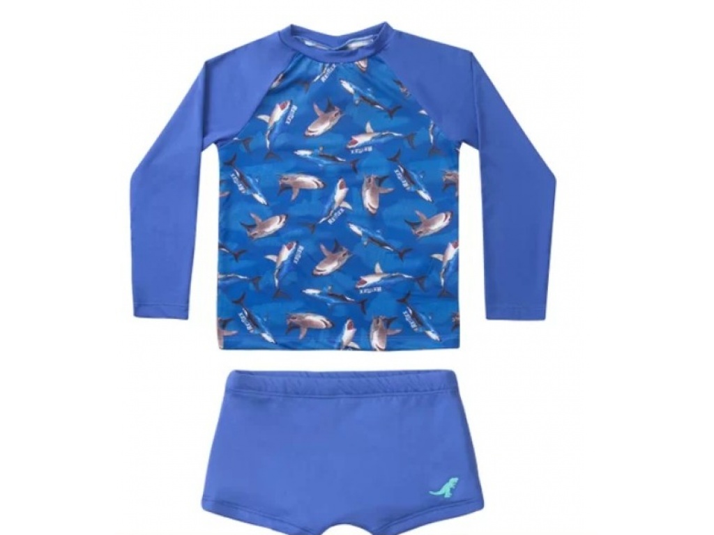 TRAJE BAO REIREX ZUNGA Y REMERA ML UV+50 TIBURONES T4