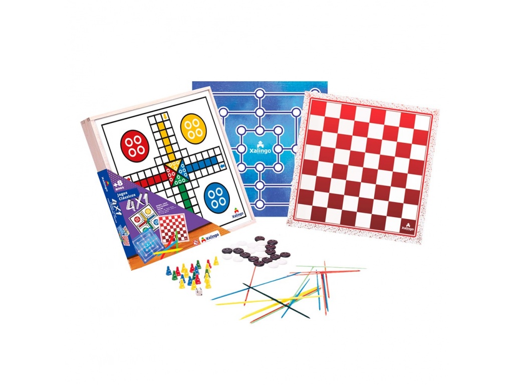JUEGO MESA 4 EN 1 LUDO DAMAS MADERA XALINGO LINGO