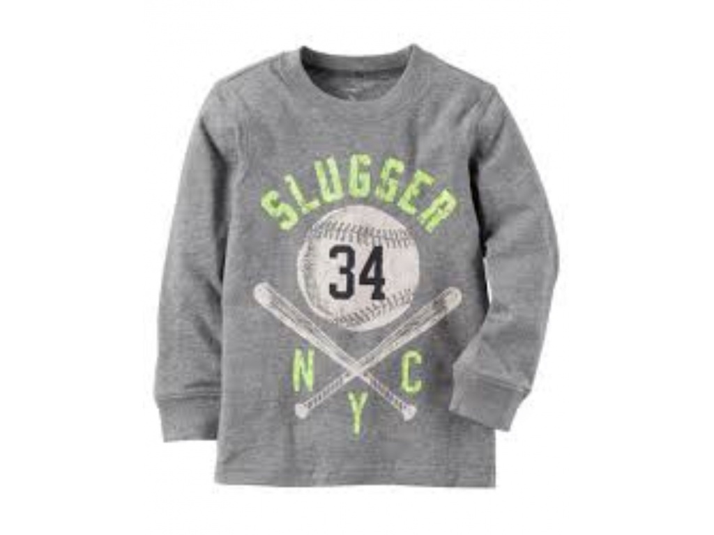 CARTERS REMERA ML ESTAMPA SLUGGER GRIS 5T