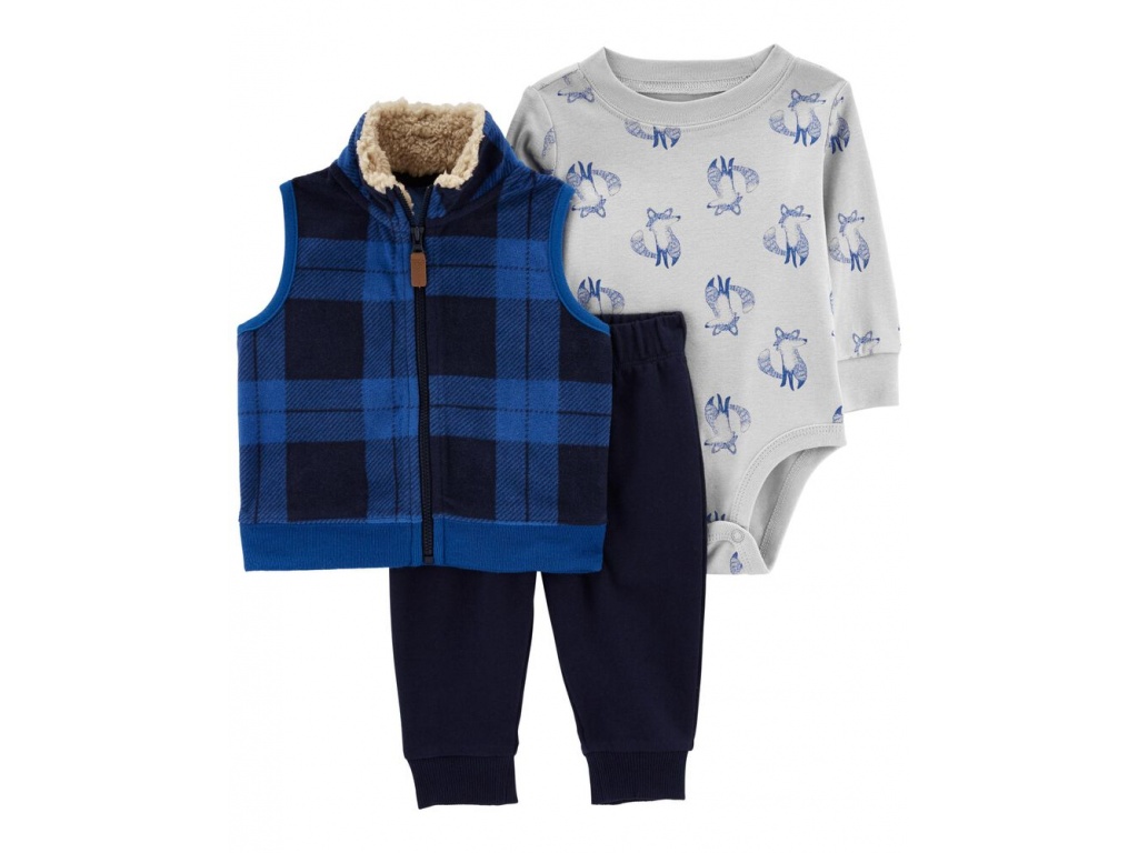 SET 3 PC CHALECO CON CUELLO DE CORDERITO PANTALON Y BODY CARTERS 12M