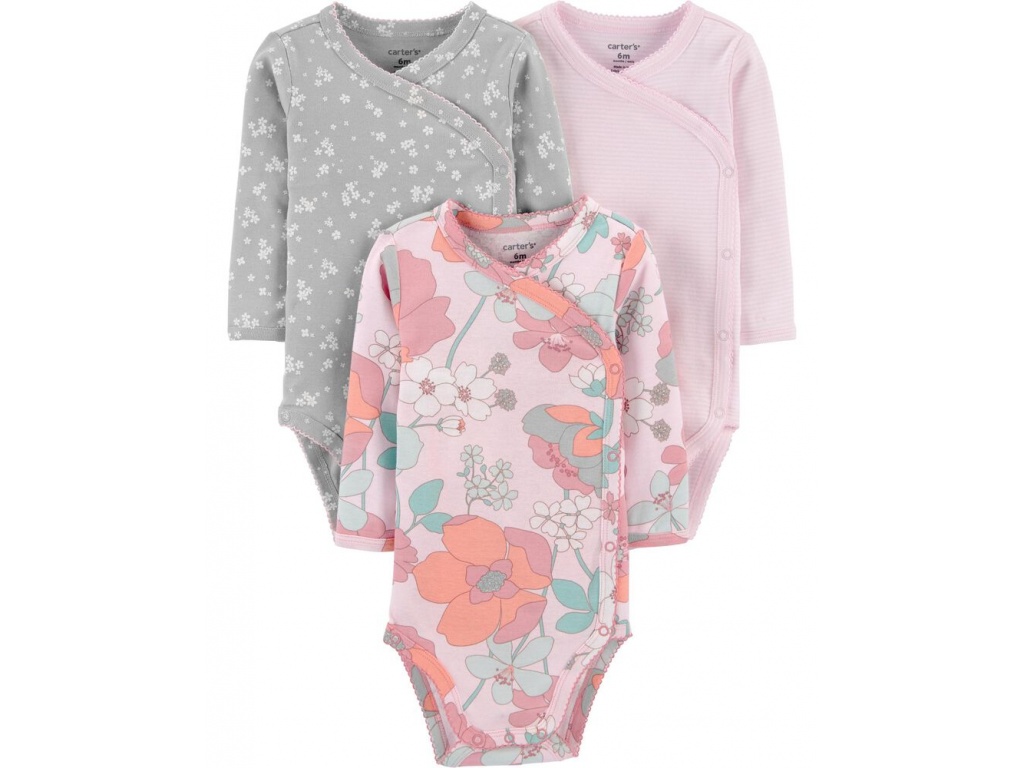 PACK X3 BODIES CARTERS ML FLORES RAYAS NB
